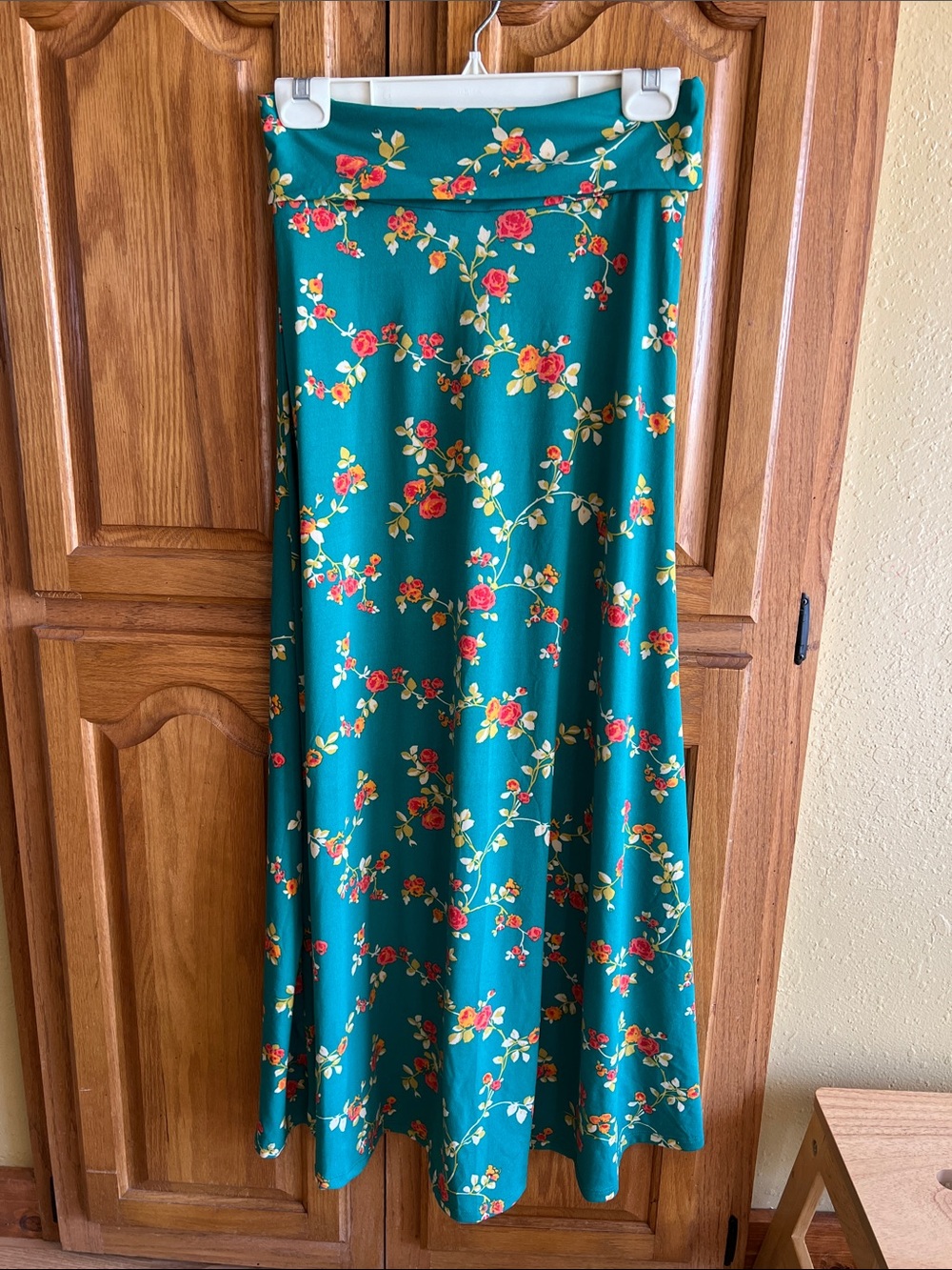 LuLaRoe Teal Maxi Skirt with Pink and Yellow Floral Print